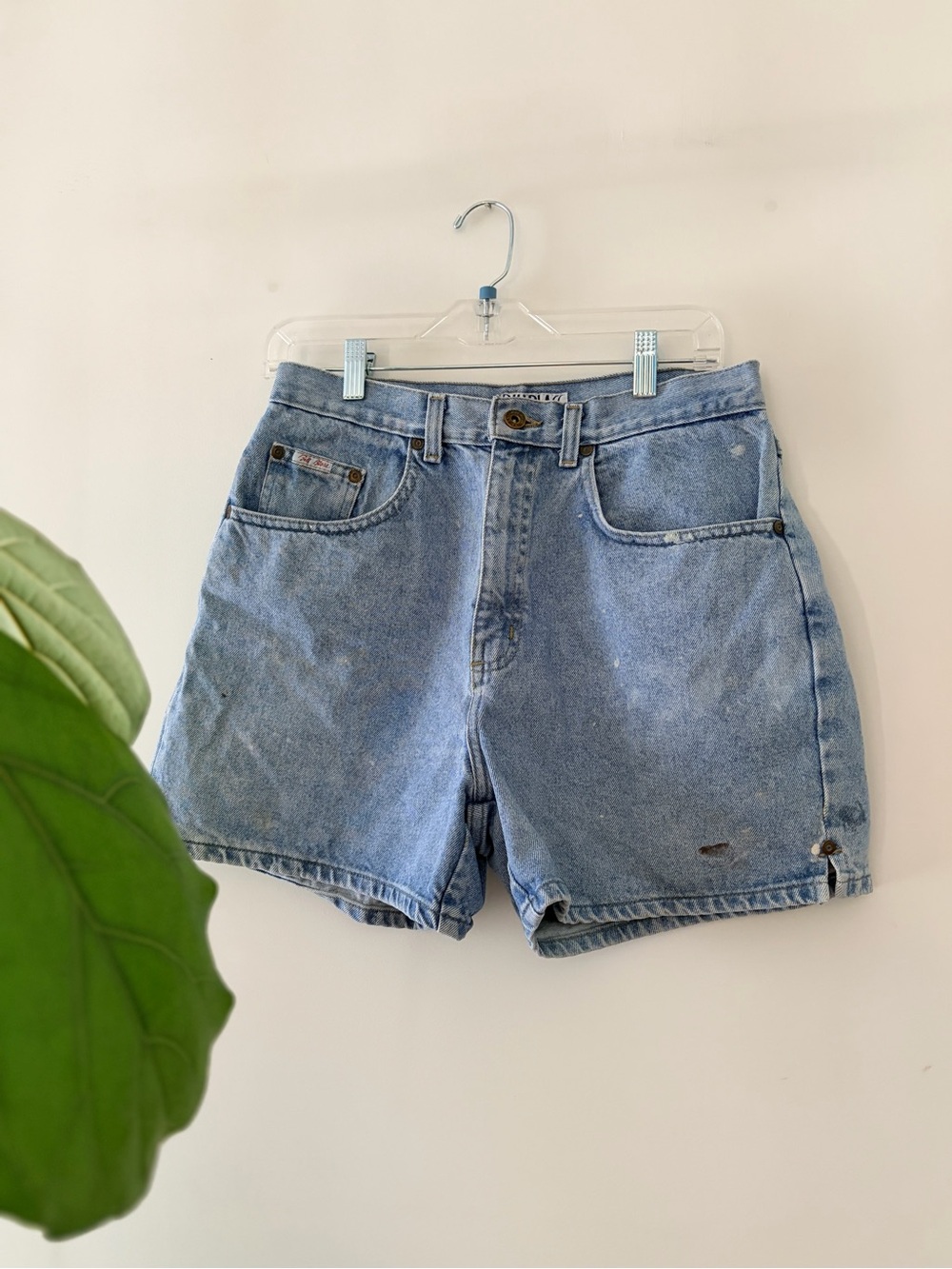 Vintage 90s Bill Blass Denim Cutoff Shorts High Rise Cotton Paint Splatter Jean